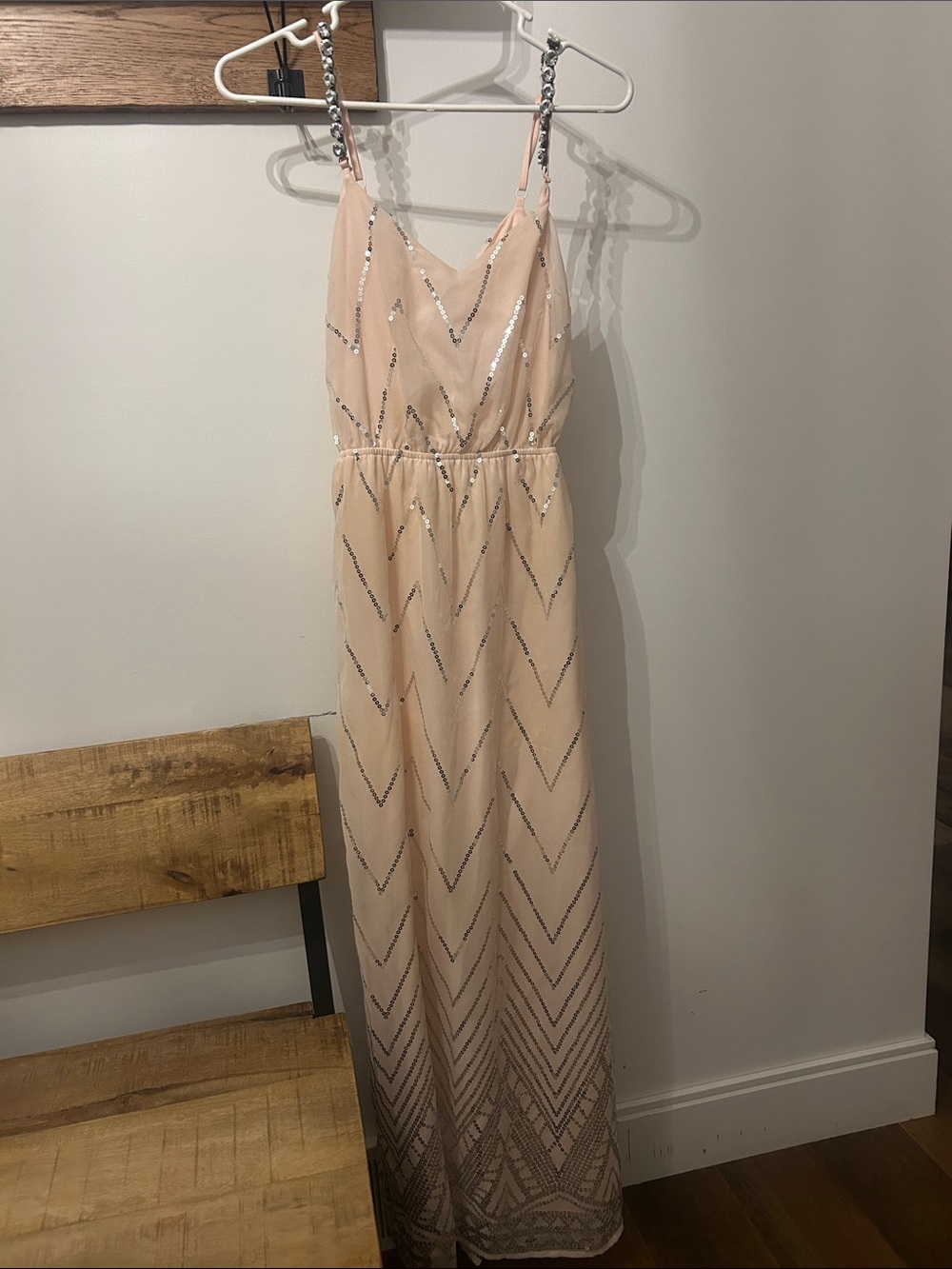 As U Wish Blush Sequin Chevron Maxi Dress